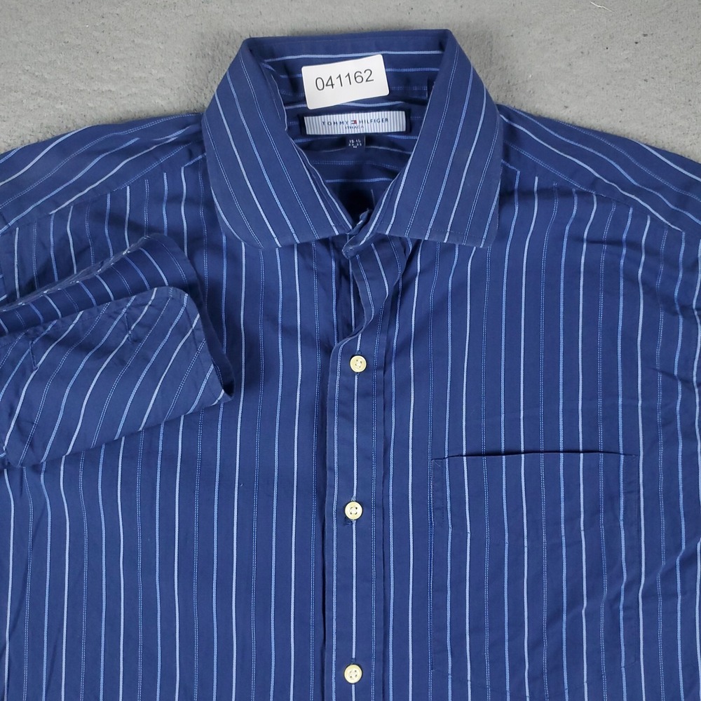 Tommy Hilfiger Shirt Mens Medium Blue Stripe French Cuff Button Up Long Sleeve *